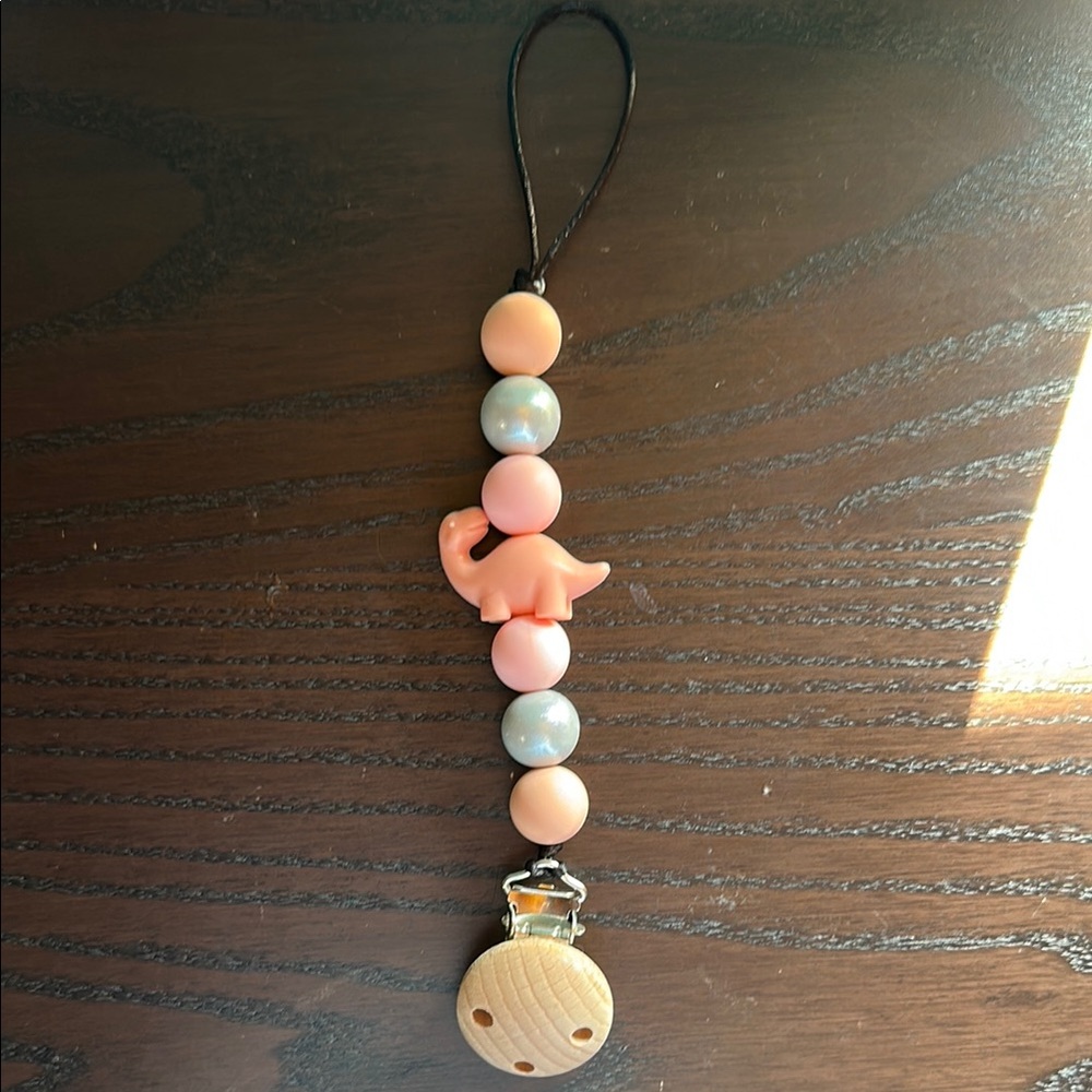 Pink and Blue Elephant Pacifier Clip